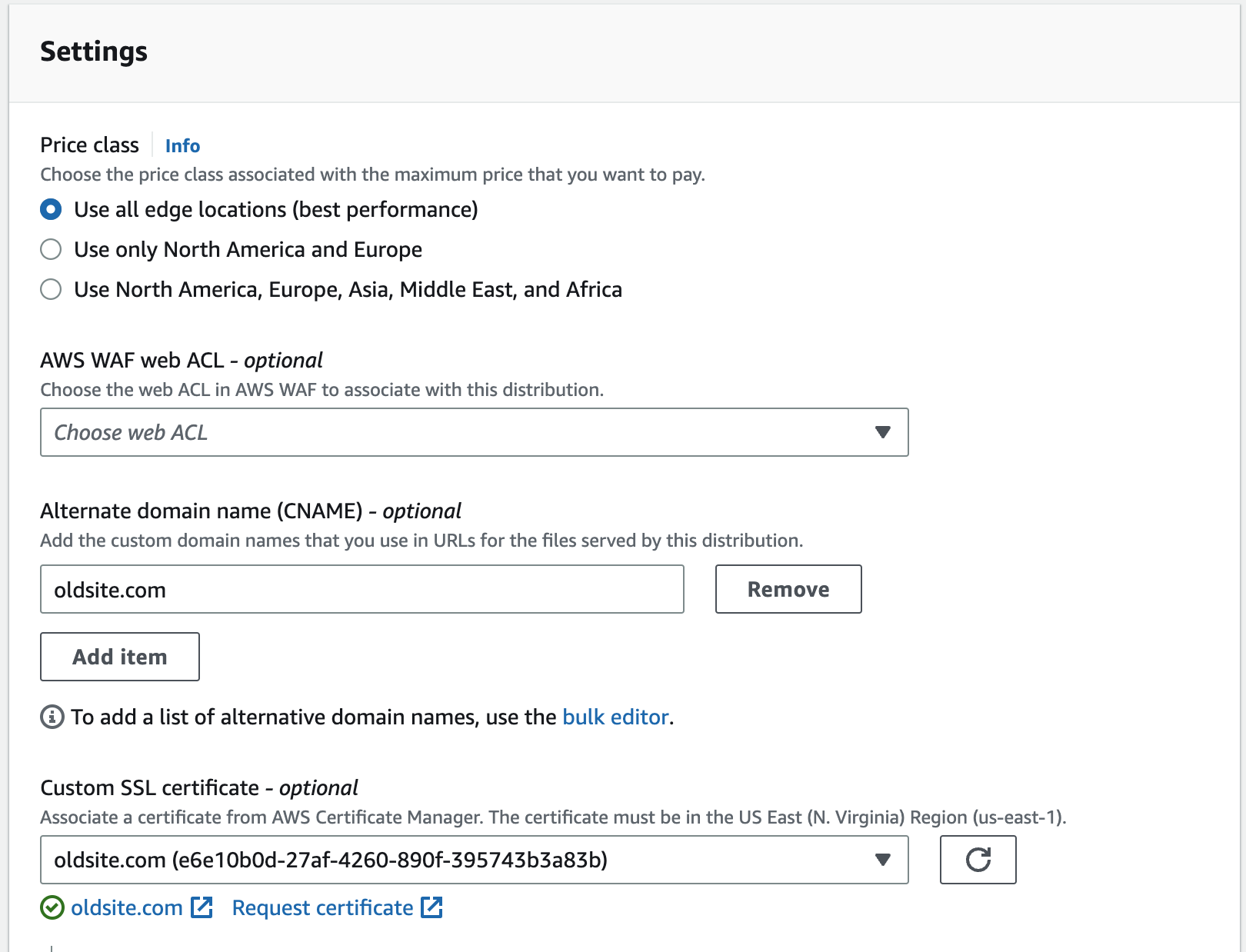 Cloudfront settings